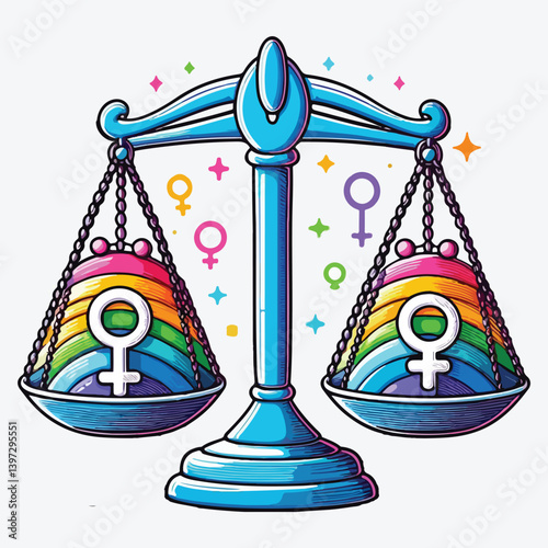 Weight Scale With Gender Symbols On The Scales. Gender Equality Concept stock illustration