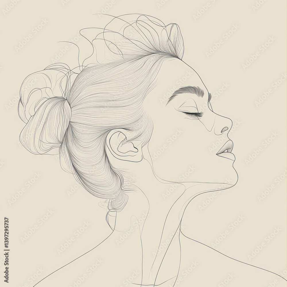 Minimalist Continuous Line Art Portrait of a Woman in Profile Minimalist Continuous Line Art Portrait of a Woman in Profile