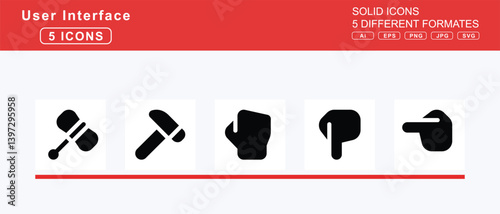 Set of 5 solid user interface icons,h, hamburger, soda