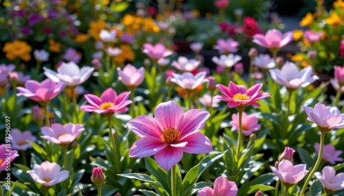 Crystal Petal Garden A garden where flowers are made of sparkly crystals, reflecting light and creating colorful rainbows around them.