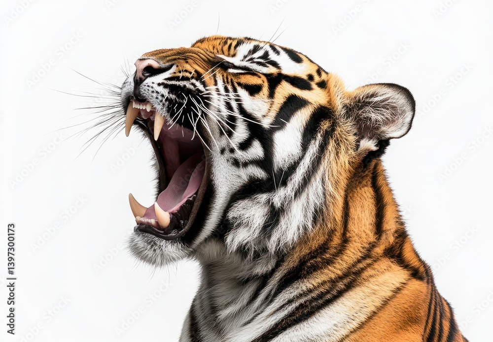 Fototapeta premium Powerful Tiger Hooded in Yawning Pose Displaying Fierce Expression and Striking Features with Captivating Fur Patterns