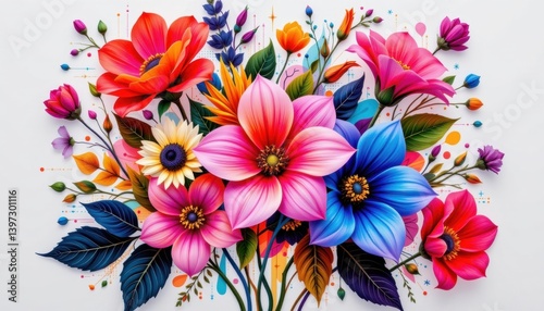 Futuristic Floral Art An avant garde interpretation of flowers with geometric designs and neon colors, exploring modern aesthetics.