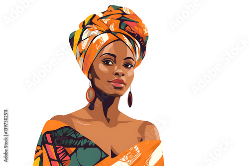 African Woman in Ankara Dress Illustration