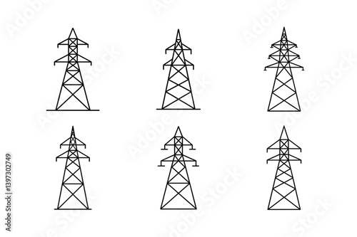 Power line icon, electric main symbol, electric line emblem, power transmission line pictogram