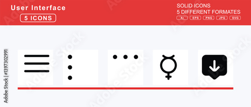 Set of 5 solid user interface icons,medicine, megaphone, meh, blank, rolling, eyes, melon