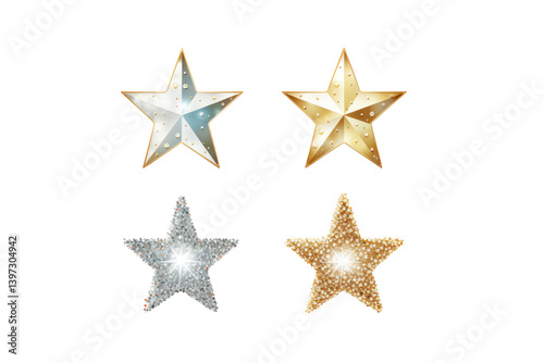 Collection of elegant sparkle star icons with a subtle shimmer effect Isolated on white background