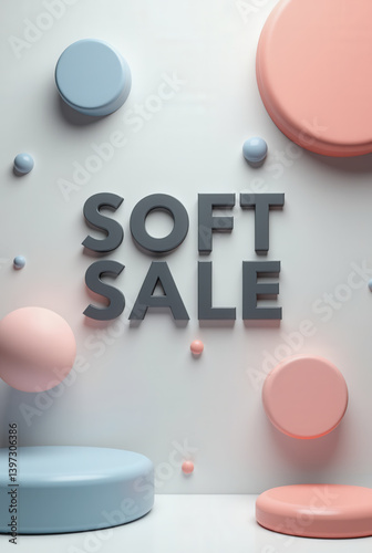 A creative arrangement of pastel-colored geometric shapes sets the backdrop for an enticing soft sale announcement. The playful design adds a contemporary touch to any space