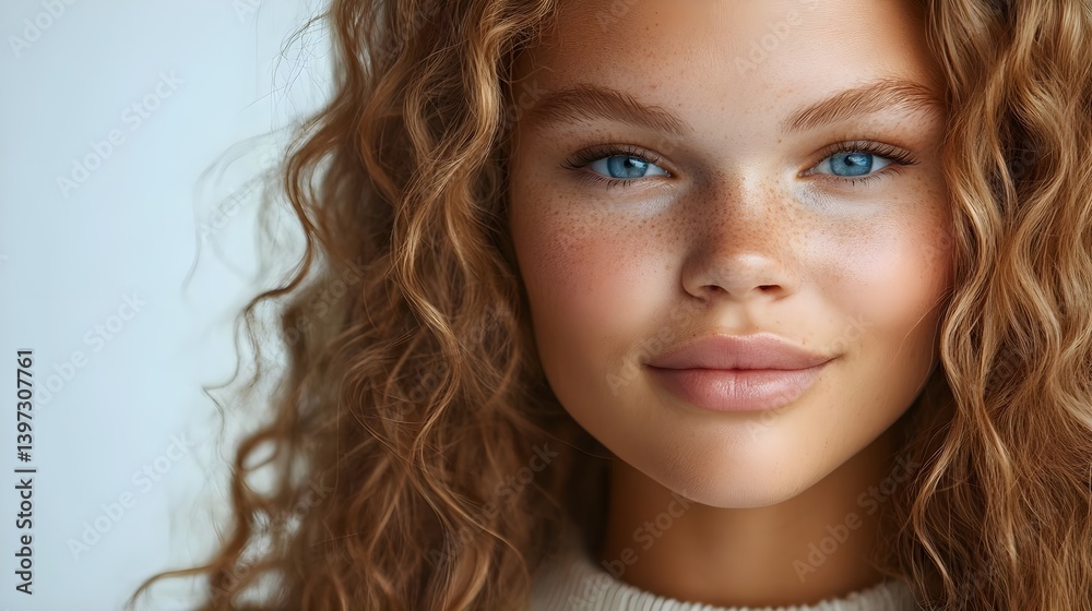 Portrait of a Beautiful Woman with Curly Hair and Light Skin Portrait of a Beautiful Woman with Curly Hair and Light Skin