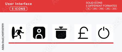 Set of 5 solid user interface icons,podium, star, poker, chip, police, box, poll, h