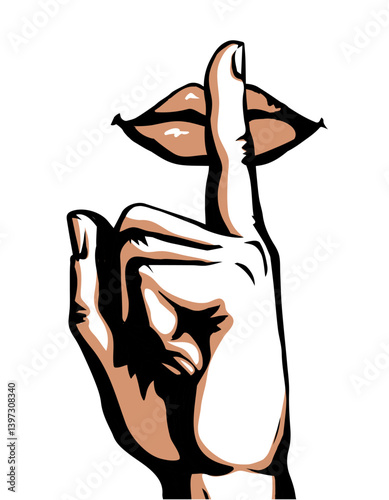 The finger shows quietly. Vector drawing