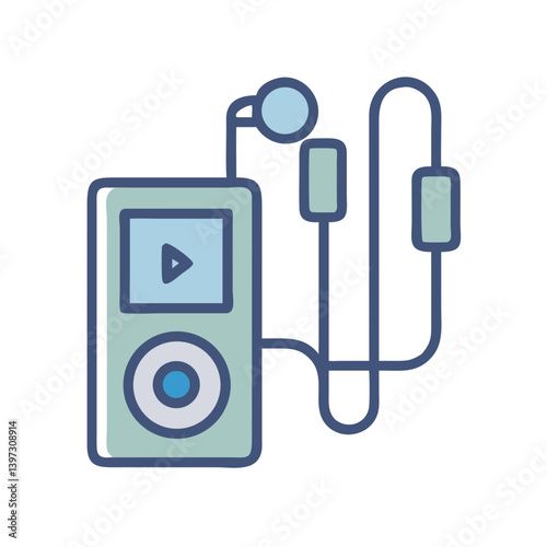 Music Player with Earbuds for Audio Icon Design