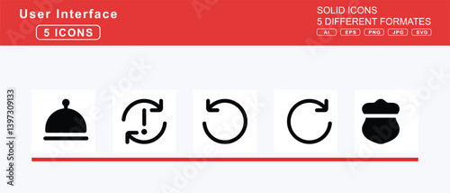Set of 5 solid user interface icons,restroom, simple, rewind, rhombus, ribbon, right