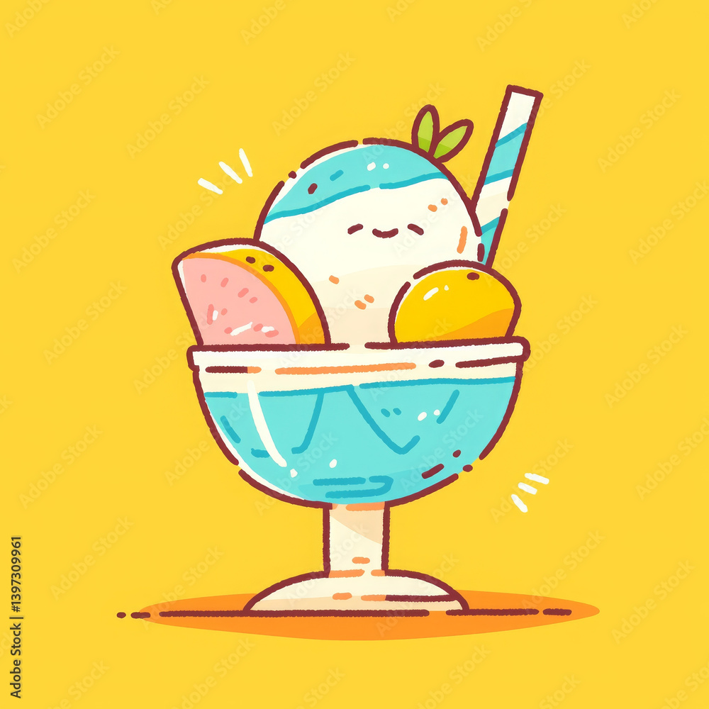 Fototapeta premium Cute bowl of dessert joyfully displays delicious treats