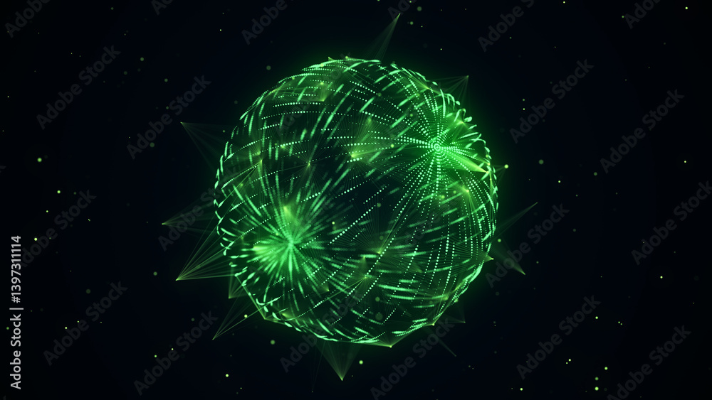 Obraz premium Sci-fi sphere with particles and lines. Concept network connection. Frame sphere. Abstract technology background. 3d rendering.