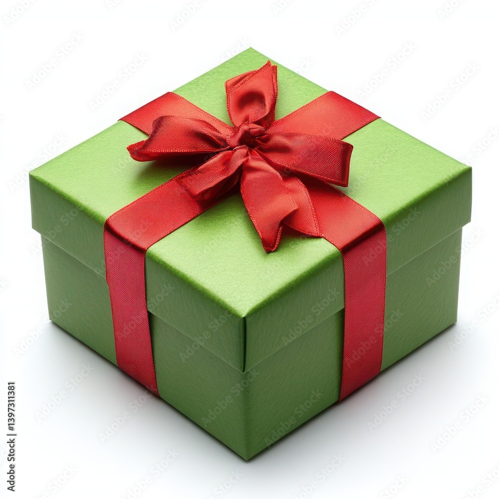 Obraz premium Festive Green Gift Box with Bright Red Ribbon Perfect for Celebrations and Special Occasions