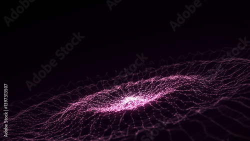 Abstract music sound wave. Dark cyberspace with moving particles. Futuristic circle wave with digital database. Big data analytics. 3d rendering.