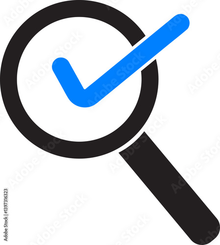 magnifying glass with tick check mark vector 