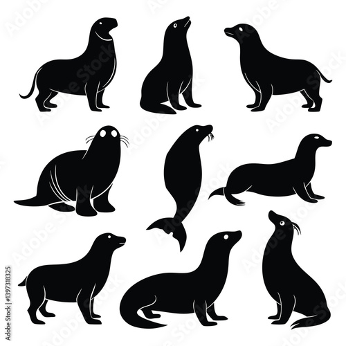 Sea lion icons of silhouette vector illustration on white background