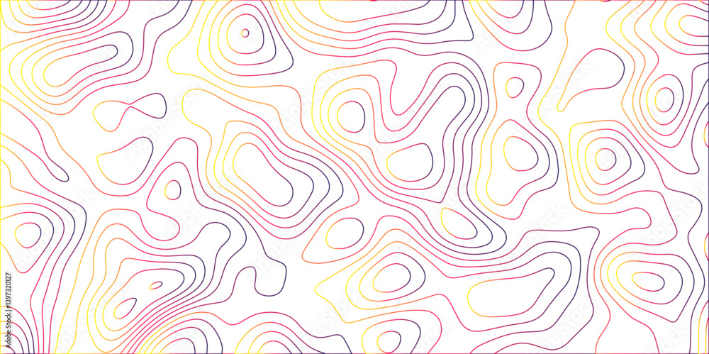 Fototapeta premium Topographic canyon geometric map relief texture with curved layers and shadow .Abstract geometric topographic contour map background. Panorama view gradient multicolor wave curve . 