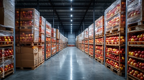 fresh apples kept in cold storage warehouse with climate control preserving fruit for long term quality assurance and healthy produce care