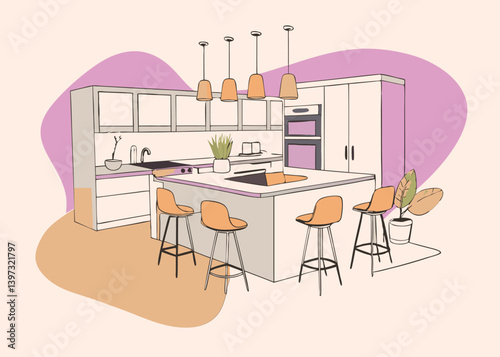 Modern Kitchen Design with Island and Bar Stools