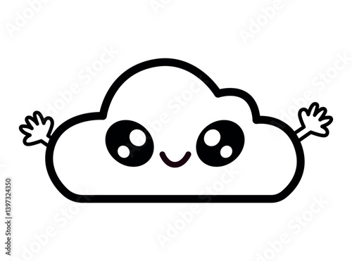Cute Cloud Isolated Vector Illustration with Smiling Face. The happy cloud character is simple and cheerful, making it perfect for children’s designs and decorations