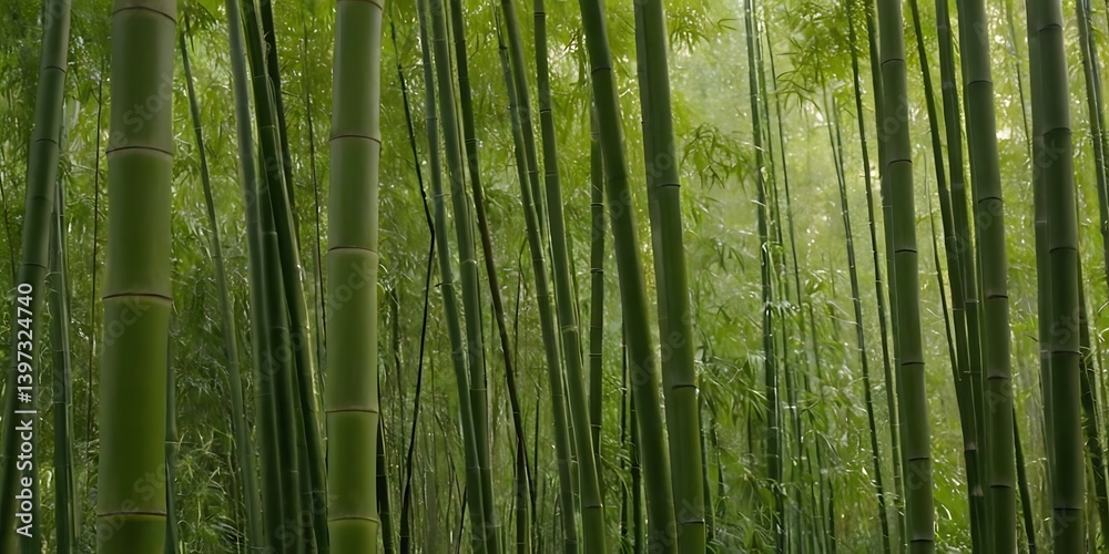 Fototapeta premium dense bamboo forest with elegant stalks and lush foliage offering a tranquil outdoor escape in a serene botanical park,calmness, development, discovery, evolution, growth, horizontal,53
