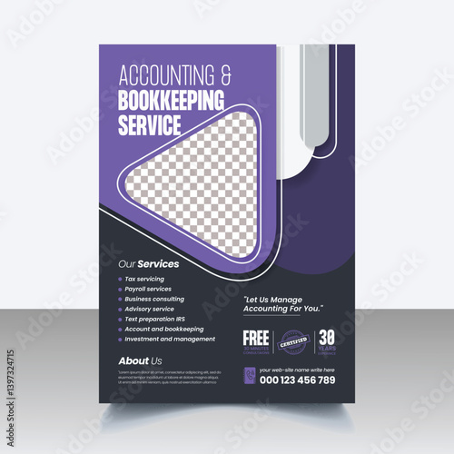 Modern Accounting and Bookkeeping Services or Tax Preparation Service editable print Flyer or Poster, Leaflet or Budget Management Service Flyer Template Design