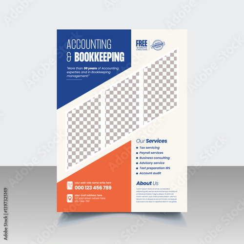 Modern Accounting and Bookkeeping Services or Tax Preparation Service editable print Flyer or Poster, Leaflet or Budget Management Service Flyer Template Design