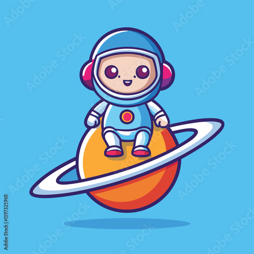 Cartoon astronaut riding a rocket in space with stars background