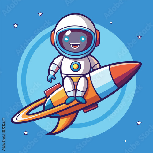 Cartoon astronaut sitting on a planet ring in space illustration
