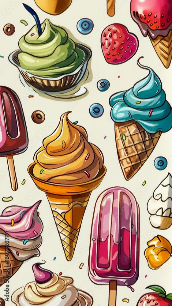 vibrant animated ice cream background