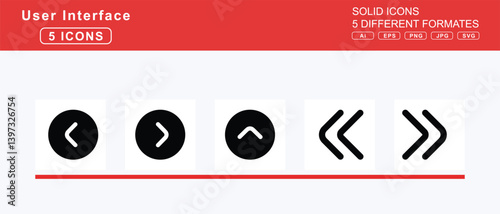 Set of 5 solid user interface icons,anchor, angel, angle, circle, down, left, right