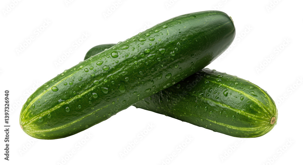 Isolated Two Cucumbers with Water Drops Isolated Two Cucumbers with Water Drops