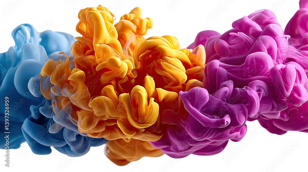 Obraz premium Vibrant Color Explosion: A captivating display of multi-colored ink, dynamically merging and swirling together, creating a visually stunning spectacle.