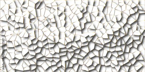 white Broken Stained Glass Background with golden lines. Broken glass effect texture vector design .Geometric Irregular Shapes, 3D Shadow Effect, .Multicolored geometric wattled mosaic pattern .