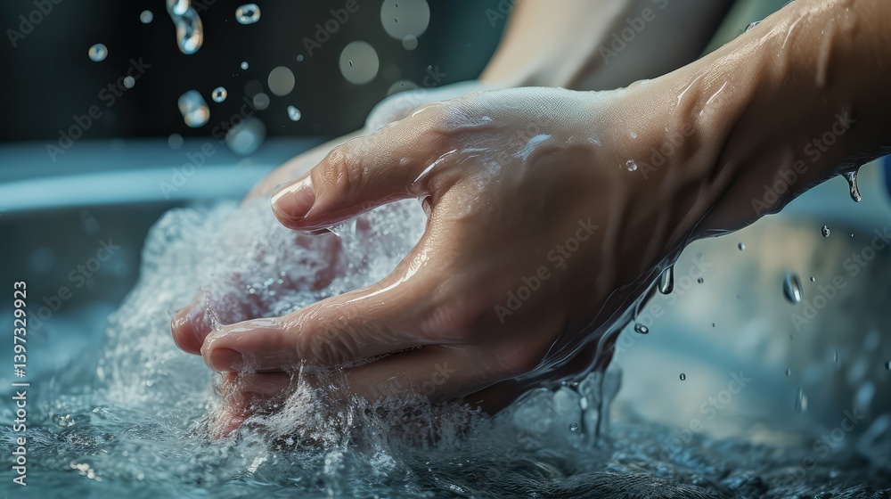 Fototapeta premium suds wash hands soap and water
