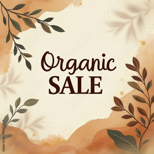Eye-catching marketing material displays vibrant leaves and a warm palette that highlights an organic sale, inviting customers to explore eco-friendly products in a natural setting