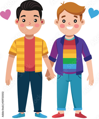 Gay couple holding hands and smiling