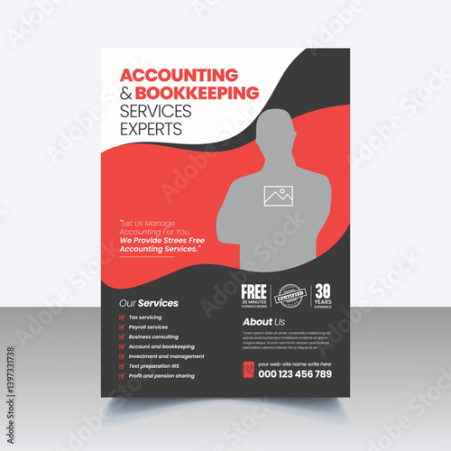 editable a4 size vertical print Flyer or Poster template for Accounting and Bookkeeping Services, Tax Preparation and Budget Management Leaflet brochure cover Template Design
