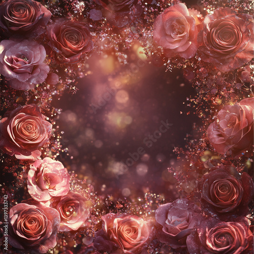  Rose frame, rose petals, rose border frame