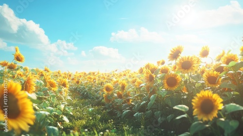 Warm Daylight Bathes a Field of Tall, Bright Sunflowers
