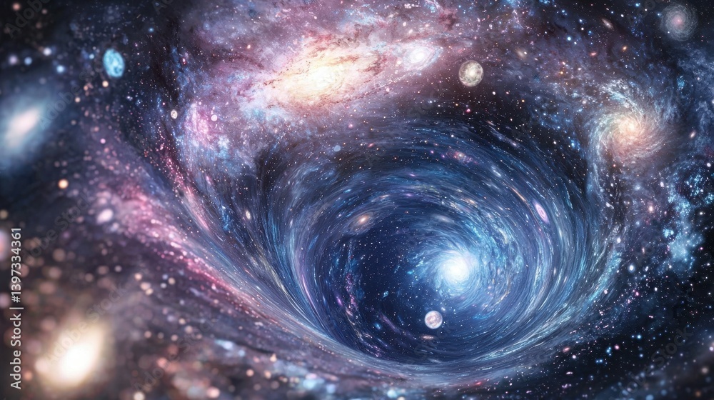 Fototapeta premium Swirling Cosmic Vortex with Stars and Galaxies in Deep Space