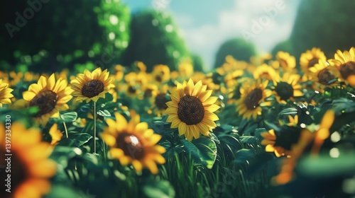 A Vibrant Field of Sunflowers Under the Warm Embrace of the Sun