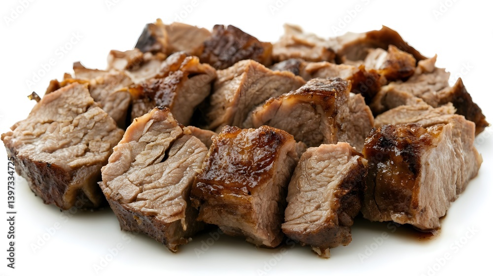 Roasted Pork Chunks on White Background Isolated for Culinary Use Roasted Pork Chunks on White Background Isolated for Culinary Use