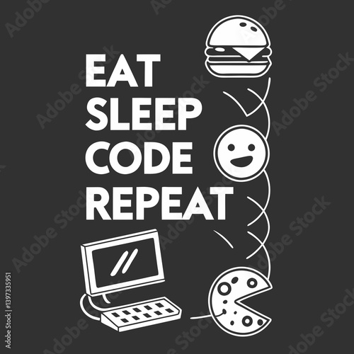 Funny Programmer Coding Lifestyle Graphic Eat Sleep Code Repeat T-Shirt Design Burger Pizza