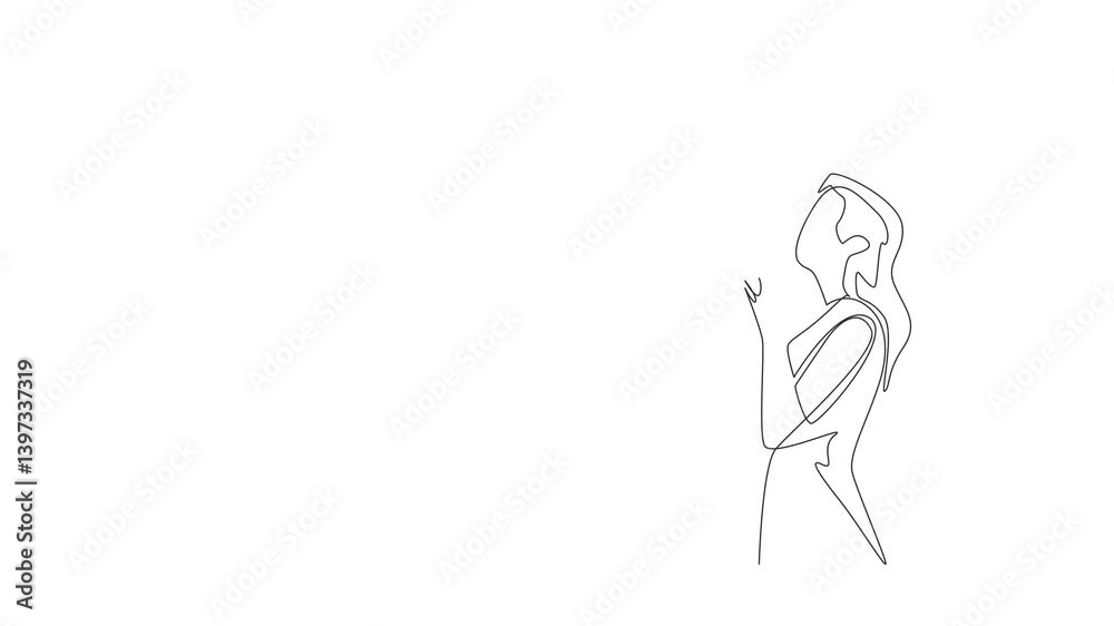 Animation of continuous line drawing woman in casual clothes holds a dandelion with both hands and blows it. Fragile as dandelions. World Wish Day. One line self drawing animated. Full length motion Animation of continuous line drawing woman in casual clothes holds a dandelion with both hands and blows it. Fragile as dandelions. World Wish Day. One line self drawing animated. Full length motion