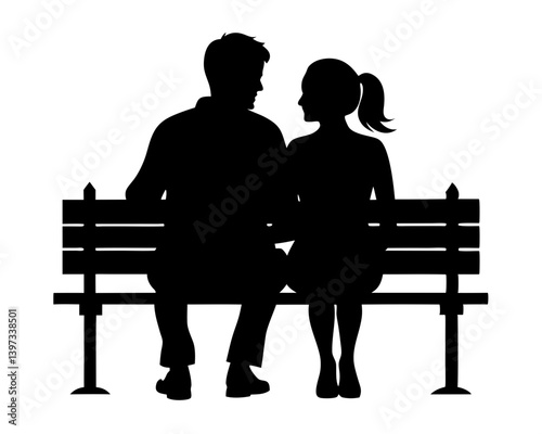 Couple on a Bench Vector Silhouettes & SVG Icon