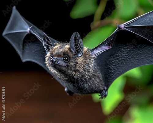 Flying Bat Night Wildlife Closeup.