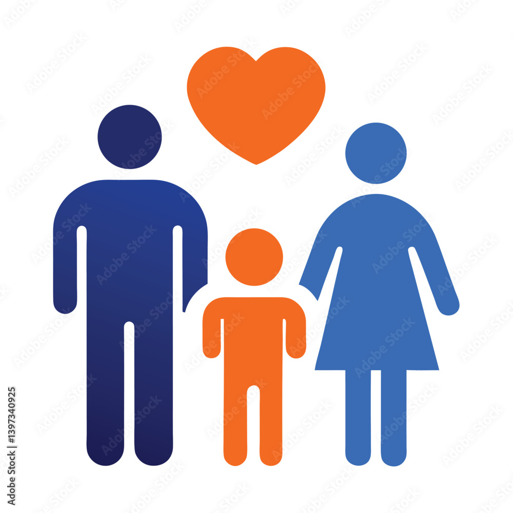 Stylized Family Icons, Simple Stick Figures, Symbol of a Couple, and Child with Heart Stylized Family Icons, Simple Stick Figures, Symbol of a Couple, and Child with Heart